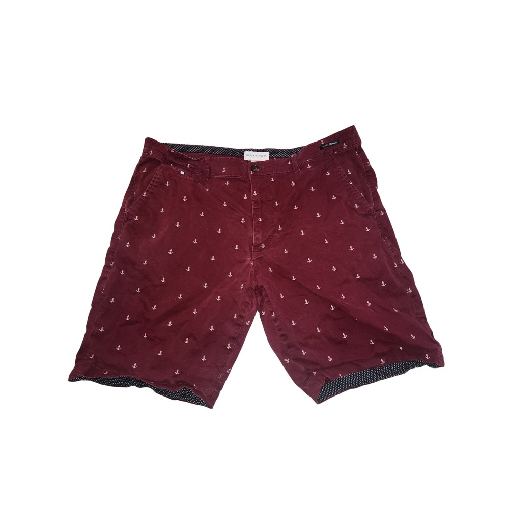 Denim & Flower Ricky Singh Mens 38 Burgundy Anchor Print Nautical Chino Shorts